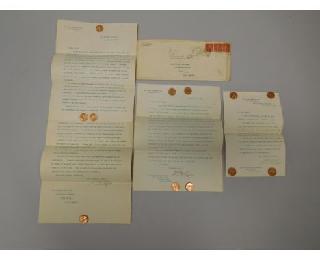 (3) Letters from William Howard Taft to Maj. Harlan Page Lloyd dated August 11, 1908, September 12, 1208 & December 2, 1908. 