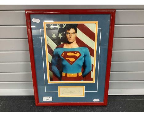 A Framed Christopher Reeve Autograph (unverified - bidder to assure themselves of authenticity). Superman Colour Print mounte