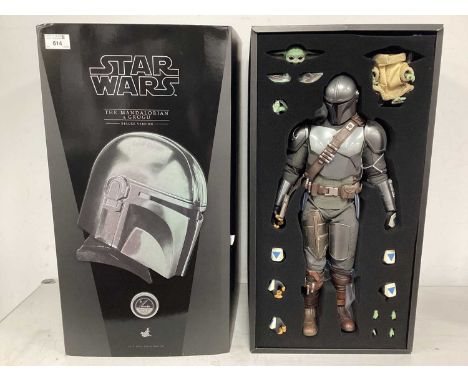 A Hot Toys 1/4 Scale Star Wars The Mandalorian and Grogu Deluxe Version Set. Incomplete (Small parts missing). Boxed (Box Inc
