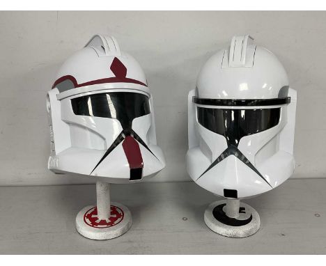 Two Star Wars 1/1 Scale Plastic Clone Trooper Helmets by Hasbro, antennas missing, unboxed.