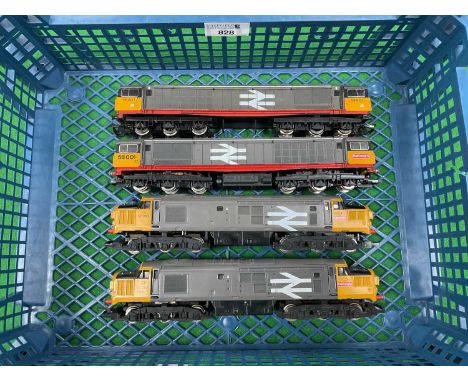 Four OO gauge Diesel locomotives by Hornby and Lima, all in BR Large Logo Grey livery including two class 37 and two class 58
