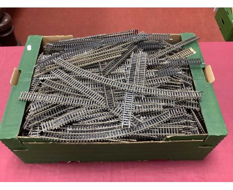 A large quantity of used OO gauge nickel-silver track by Hornby, Lima and Peco.