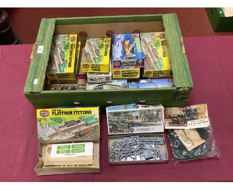 Approximately thirteen boxed Airfix 00 gauge and 1:72 scale kits including railway buildings and accessories and an Auster ai