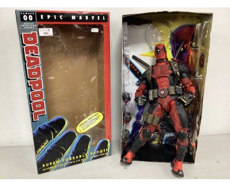 A Neca Number 00 Epic Marvel Deadpool 1/4 Scale Plastic Action Figure, some small parts missing including rifle, figure may h