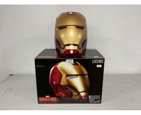 A Hasbro Marvel Legends Series 1:1 Scale Iron Man Electronic Helmet, some scratches noted and previously displayed, instructi