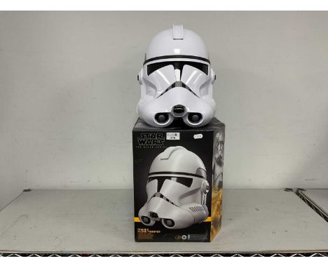 A Hasbro The Black Series Star Wars 1:1 Scale Phase II Clone Trooper Electronic Helmet, instruction leaflet present, small ma