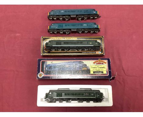 Four OO gauge Peak Class diesel locomotives (two boxed) by Mainline and Bachmann, untested.