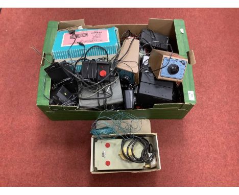 A large quantity of model railway controllers by Hornby, Hammant and Morgan and others for spares or repair.