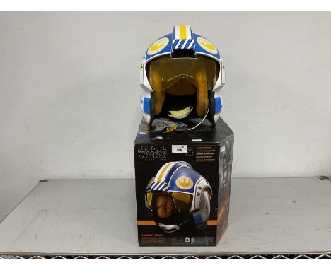 A Hasbro Star Wars 'The Black Series' Carson Teva 1:1 Scale Electronic Helmet, packaging has been opened, helmet has previous