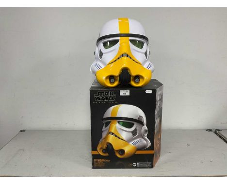 A Hasbro Star Wars 'The Black Series' Artillery Stormtrooper 1:1 Scale Electronic Helmet, packaging has been opened, instruct