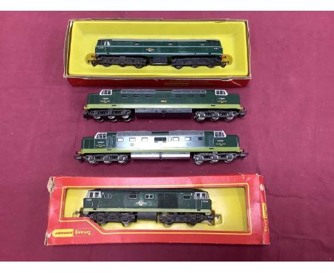Four 00 gauge diesel locomotives including two Lima Deltic class and a boxed Hornby A1A and a boxed Triang Hornby Hymek, all 