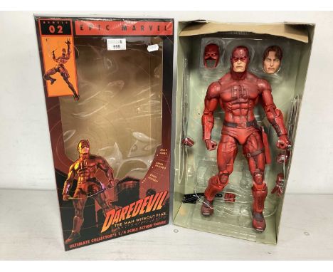 A Neca Number 02 1/4 Scale Marvel Daredevil 'The Man Without Fear' Plastic Action Figure, accessories are incomplete but incl