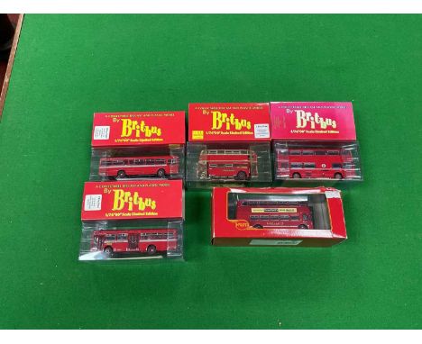Four boxed Britbus 00 scale bus models, together with a boxed Original Omnibus Midland Red double-decker.