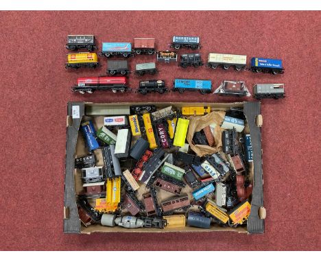 Approximately forty-five 00 gauge wagons by Hornby, Mainline, Lima and others including six-wheel milk van and molten steel t