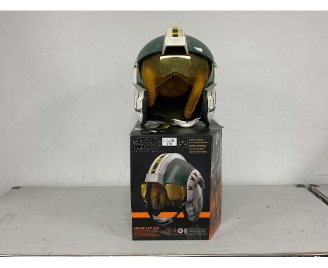 A Hasbro The Black Series Star Wars Wedge Antilles 1:1 Scale Battle Simulation Helmet, previously displayed, instruction leaf