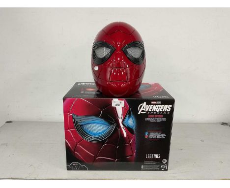 A Hasbro 1:1 Scale Marvel Studios Avengers End Game Iron Spider Electronic Helmet, instruction leaflet present, helmet has be