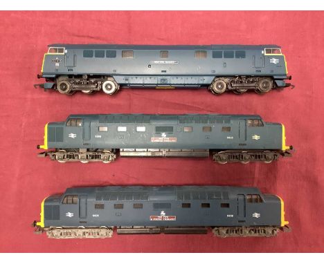 Two Lima OO gauge BR Blue Deltic locomotives and a Hornby Western Class "Western Ranger" also in blue, untested.