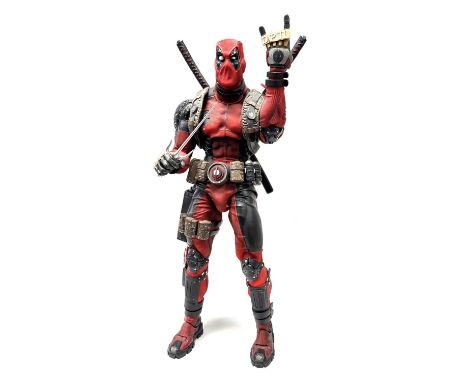 A Neca #61612 Half Scale Marvel Deadpool Action Figure, standing approximately 3 feet tall, three bagged hand accessories pre