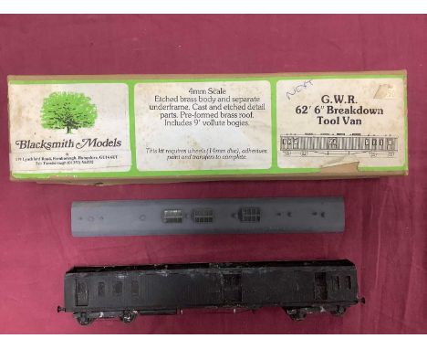A part completed Blacksmith Models kit for an OO gauge GWR Breakdown Tool Van