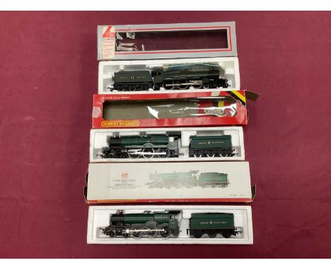 Three boxed 00 gauge GWR locomotives by Hornby and Lima comprising two King Class and a Hall, all untested.