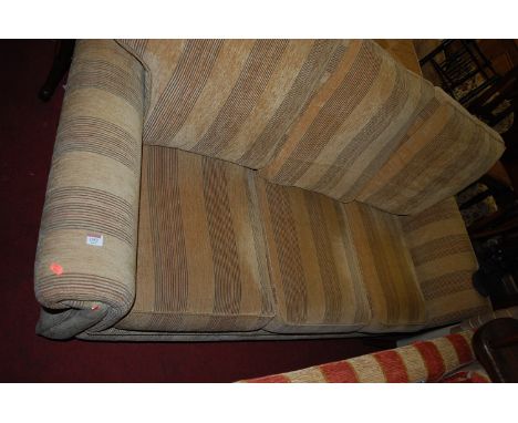A contemporary striped upholstered three seater sofa, width 210cm