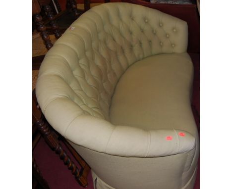 A Victorian style mint green upholstered button back two seater salon sofa, width 140cm
