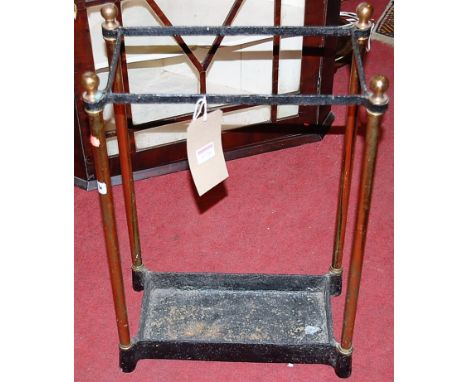 A Victorian painted iron and gilt brass stick stand, width 41cm