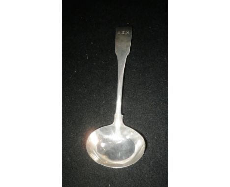 A GEORGE III IRISH SILVER SOUP LADLE of Fiddle pattern, engraved with the initials 'MEH'