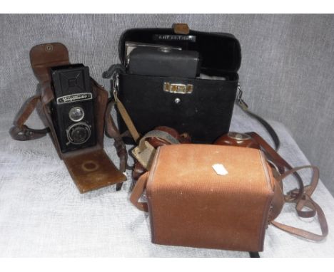 VOIGTLANDER: A 'BRILLIANT' CAMERA in leather case and a collection of vintage cameras and a cine camera