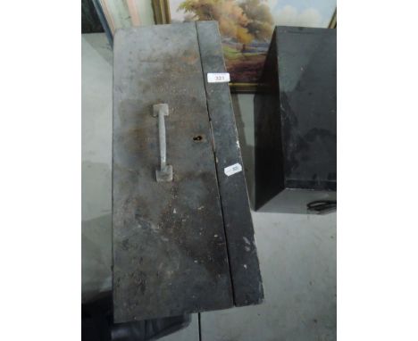 A vintage tool box and tin storage box