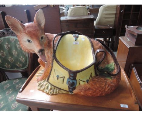 A modern ceramic planter modelled as fox with bag