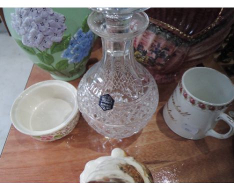 A Stuart crystal decanter, Wade pin dish, Royal Bradwell ceramic basket etc