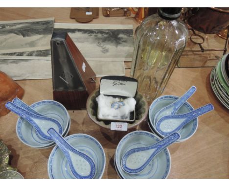 A miscellaneous lot including Wedgwood cufflinks by Stratton, chinese soup bowls, metronome and soda siphon