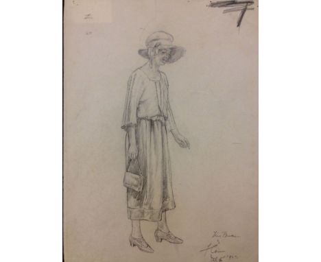 Pencil sketch of a woman in 1920's dress. Signed by Florence Camm July 16th 1923. Paper size 19cm x 26.5cm.