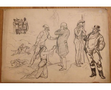 Pencil and pen & ink sketch for a newspaper '….Chronicle' of topical political/military subject. Thomas William Camm (attrib.