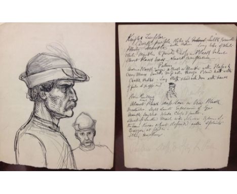 A pencil and ink sketch of a Knights Templar knight with written description to back of sketch. Attributed to Thomas William 