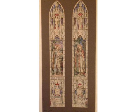 2 watercolours - Rawmarsh Church proposed window. Good Shepherd & Light of the World. Thomas William Camm (attrib.) Board siz