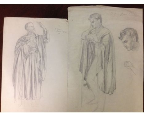 Pencil sketch of St. Lucian together with a pencil sketch of a cloaked gentleman, both signed by Florence Camm. Largest Paper