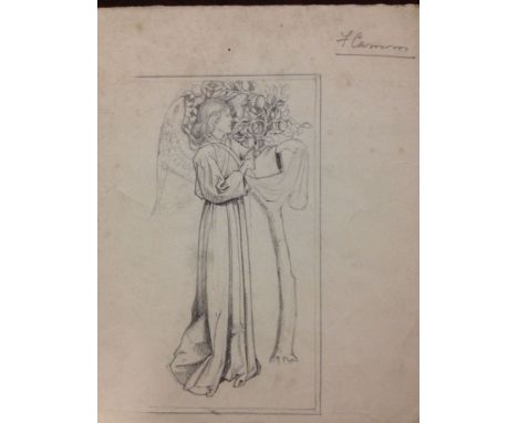 A pencil Sketch of an angel and a fruit tree, signed by Florence Camm. Paper size 20cm x 21cm.