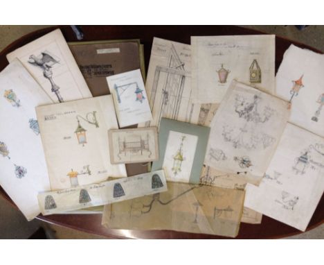 A Camm Studio Folder containing a collection or architectural designs to include light and lamp fixings and lecturns. T.W.Cam