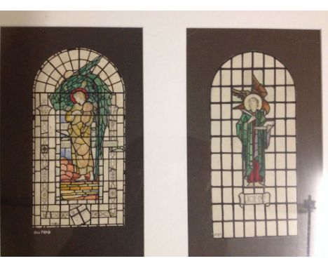 Watercolour sketches: St.John and Angel with violin. Florence Camm (attrib.) Framed & glazed together. Each sketch 20 x 10 cm