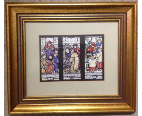 Watercolour sketch, 3 panel: Priest and the Jackdaw. 14 x 10cm. Florence Camm (attrib.) Framed & glazed
