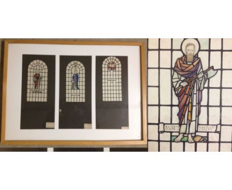 Watercolour sketches. The Virgin Mary, St. Matthew, & 'We Praise thee O God'. Florence Camm (attrib.) Framed & glazed togethe