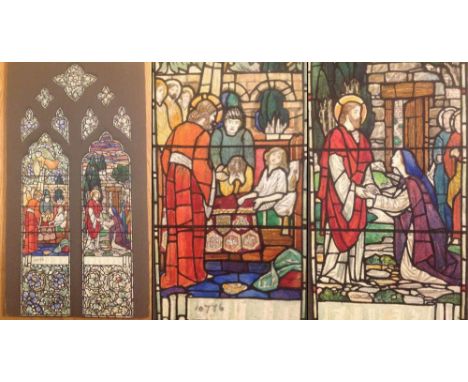 Watercolour sketch, Florence Camm (attrib) 'Christs Miracles'.  Design #10776, 41cm x 18cm.
