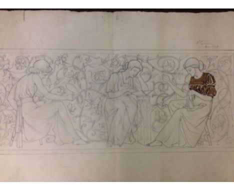 A Pencil sketch of the 3 Muses signed by Florence Camm Nov 1896. Paper size 56cm x 38cm.
