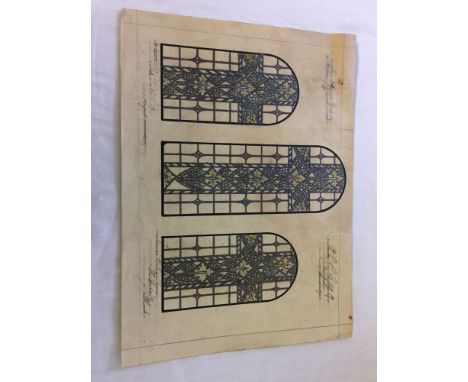 Pencil & Watercolour Sketch of Cross window designs. by T W Camm Studios for St. Andrew's Church. 29cm wide.