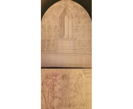Large pencil sketch for church interior.Florence Camm (attrib.) Board size 56 x 43cm