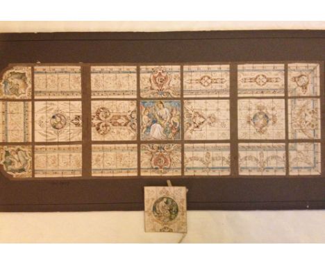 Watercolour - Jacobean design for ceiling light with alternative panel for centre pane. Florence Camm (attrib.) Board size 53