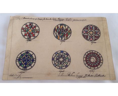 Pencil & Watercolour Sketch of "Second Series of Designs for Circular Lights" by T W Camm Studios for Wesleyan Church, India.