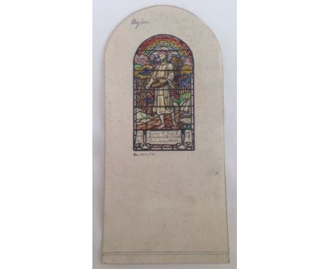 Pencil & Watercolour Sketch of a man sowing seeds under a rainbow by T W Camm Studios for a Church in Ceylon (Sri Lanka). 22c
